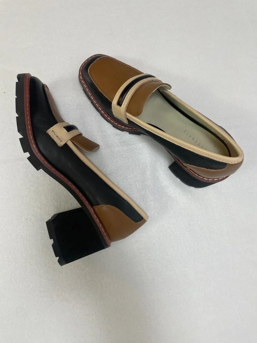 Sanctuary Parker Leather Block Heel Slip On Color Block Loafers